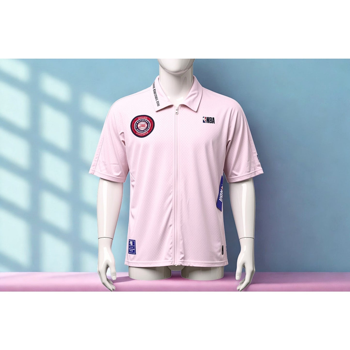 NWT NBA Lay Up Zip Up Polo Shirt Mens Large Cream Short Sleeve MSRP $40