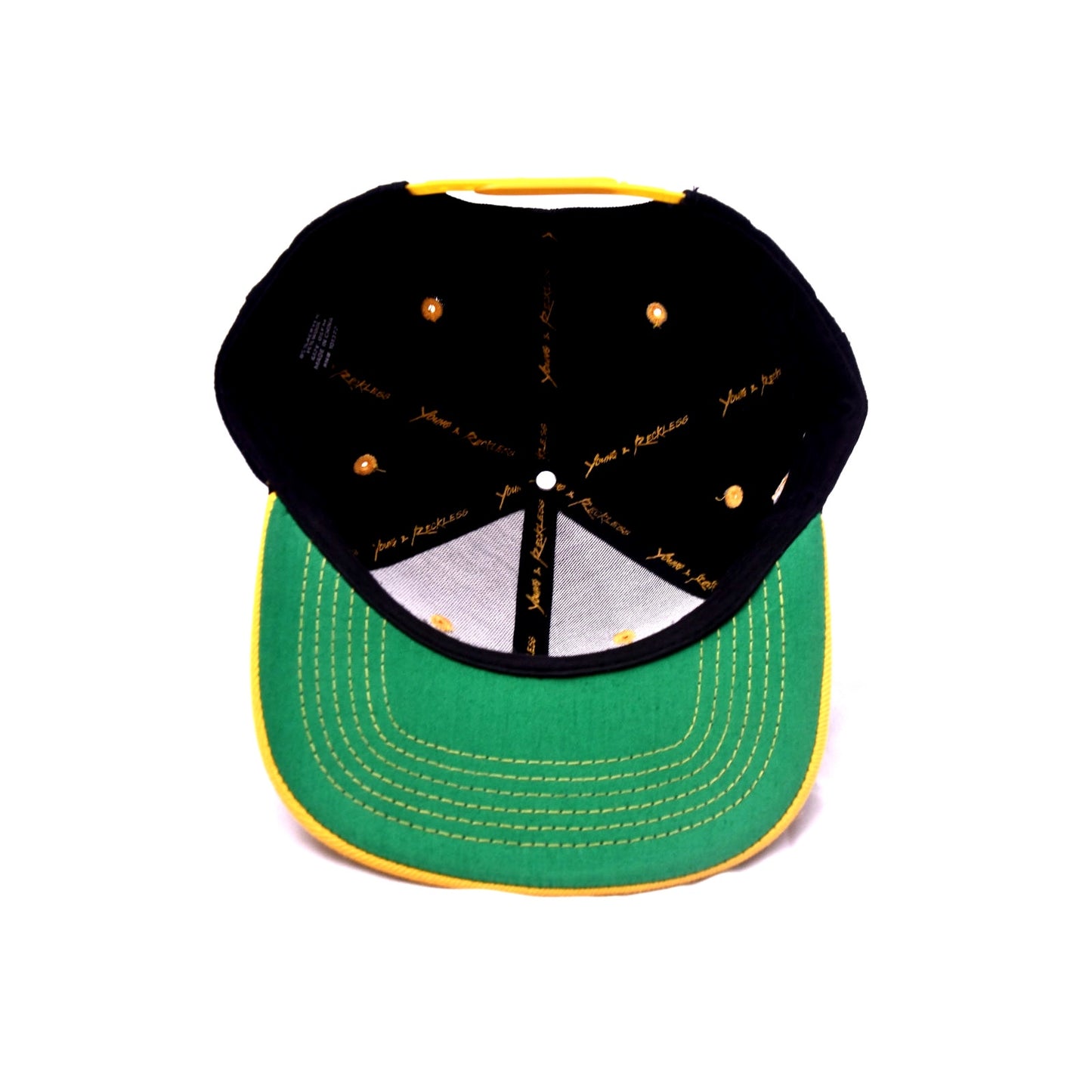 Young & Reckless RECKLESS Snapback Hat Black Yellow Flat Bill Cap OSFM