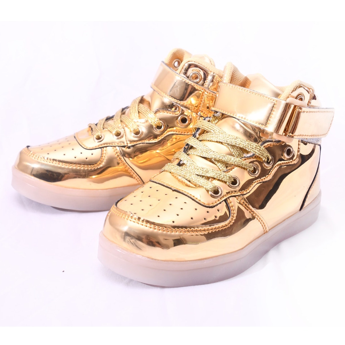 ATS Kids High Top Sneakers Size 1 Gold Metallic Lace Up Ankle Strap Shoes