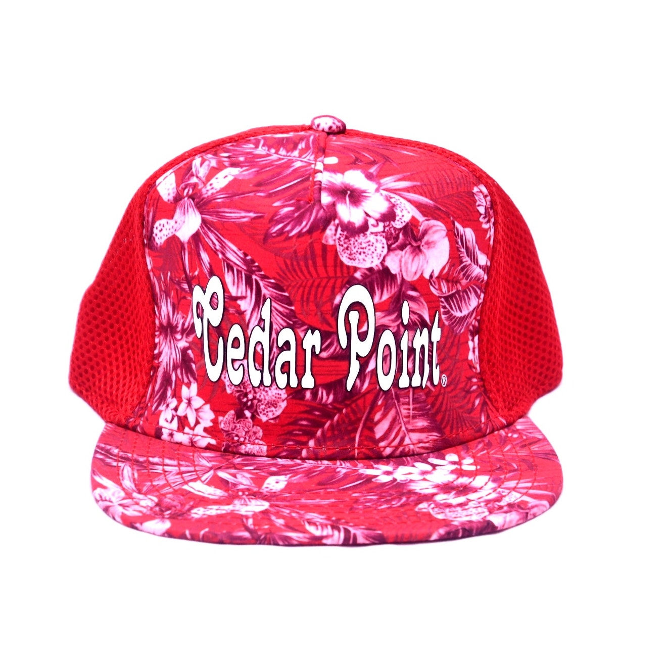Cedar Point Floral Snapback Hat Red Mesh Trucker Cap One Size