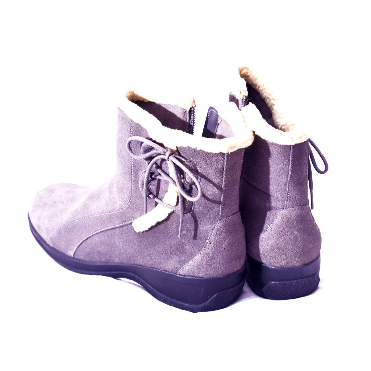 Clarks Women's Gray Suede Faux Shearling Lined Ankle Boots Side Zip US 8.5W