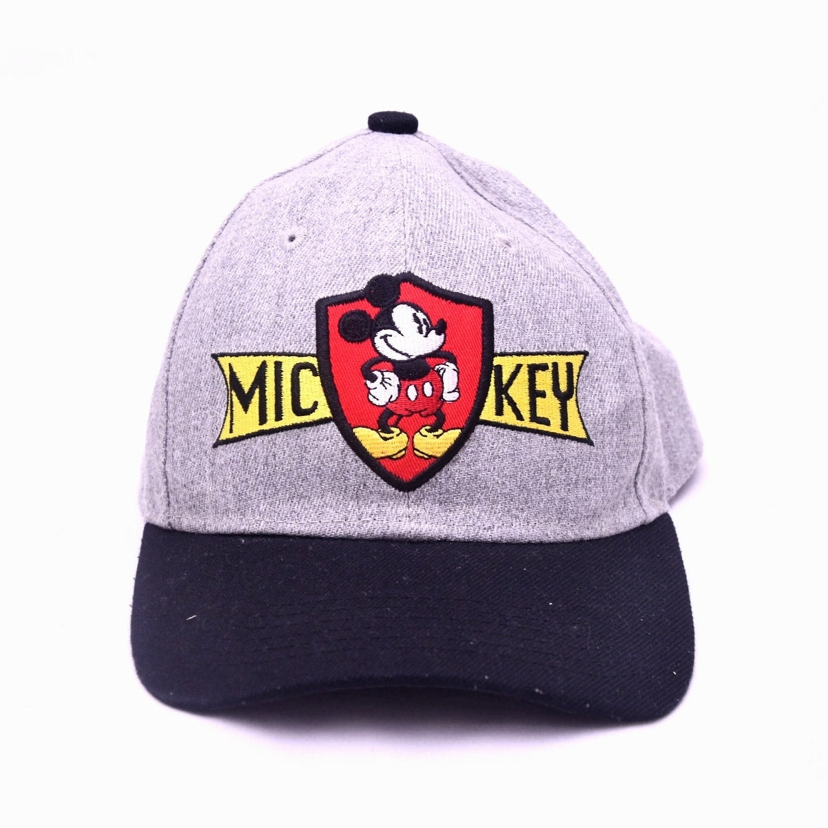 Disney Mickey Mouse Gray Black Snapback Hat Embroidered Crest Baseball Cap Adult