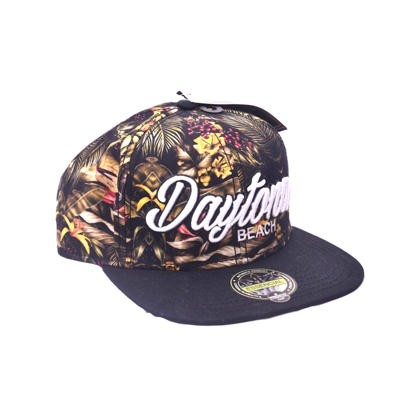 Essencial Daytona Beach Tropical Floral Snapback Hat Cap Black Adjustable NWT