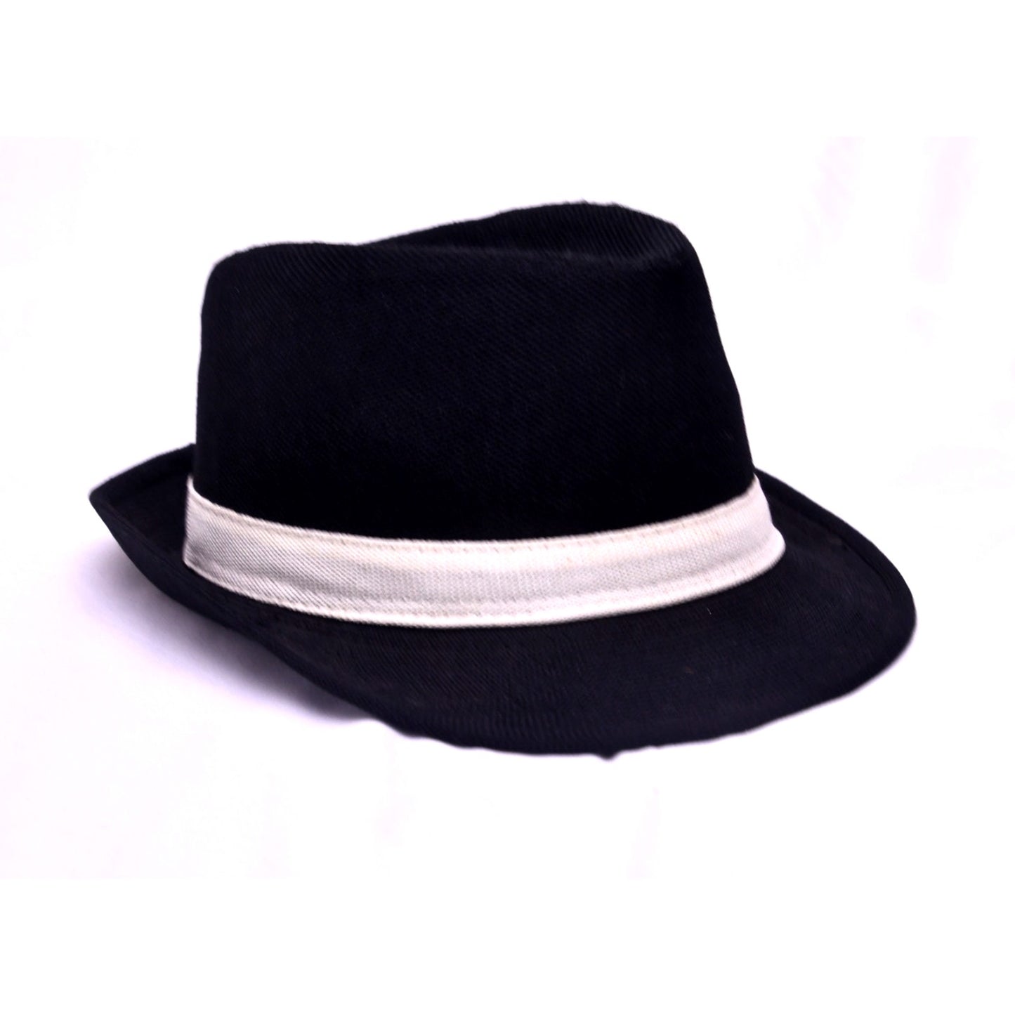 BUG Black Fedora Hat White Band Unisex Summer Beach Trilby Sun Hat One Size