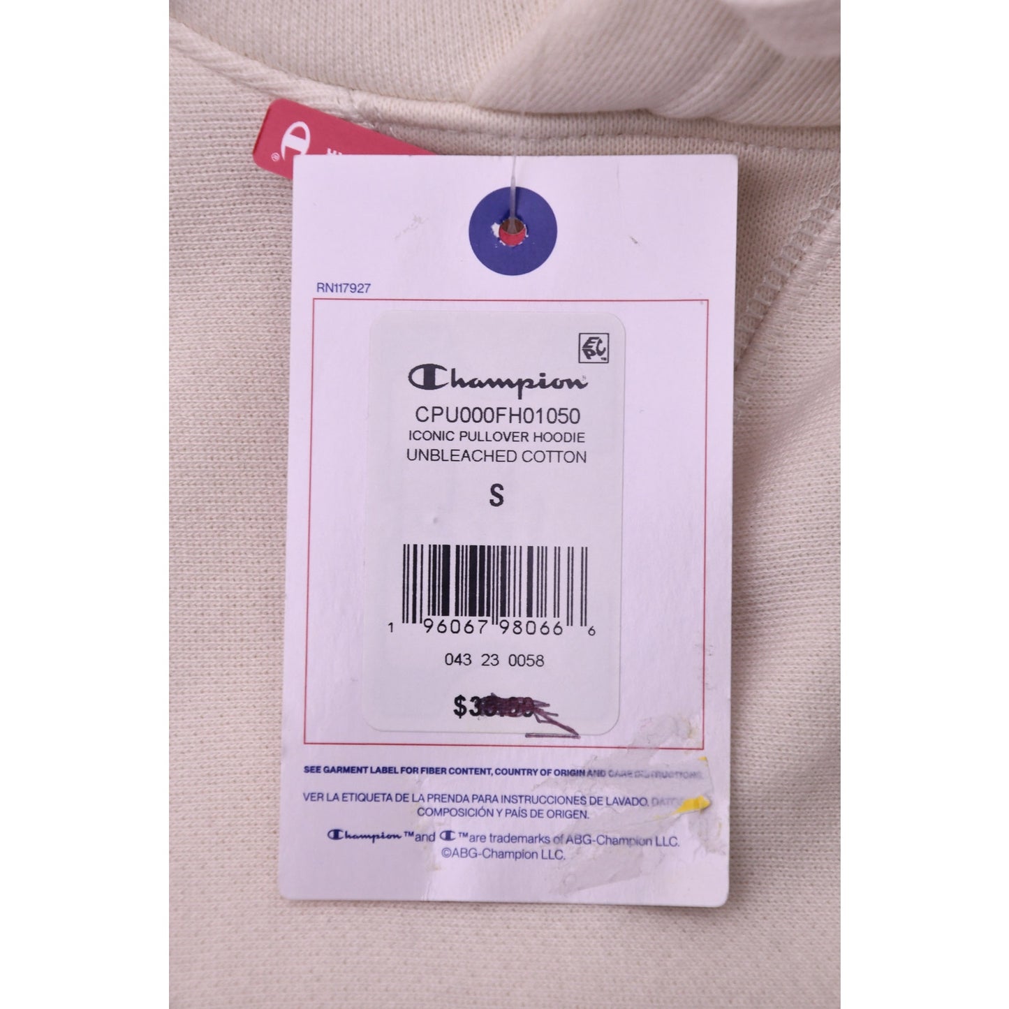 Champion Iconic Script Hoodie Unbleached Cotton S NWT