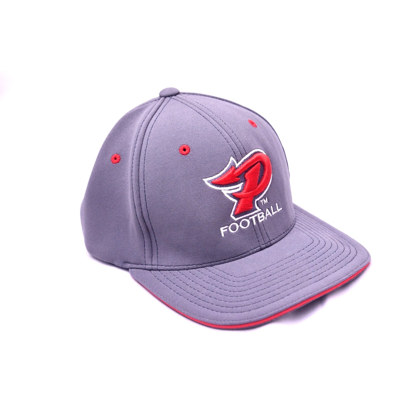 Pacific Headwear 798F Football Fitted Hat Gray Red SM-MED 6 7/8-7 3/8