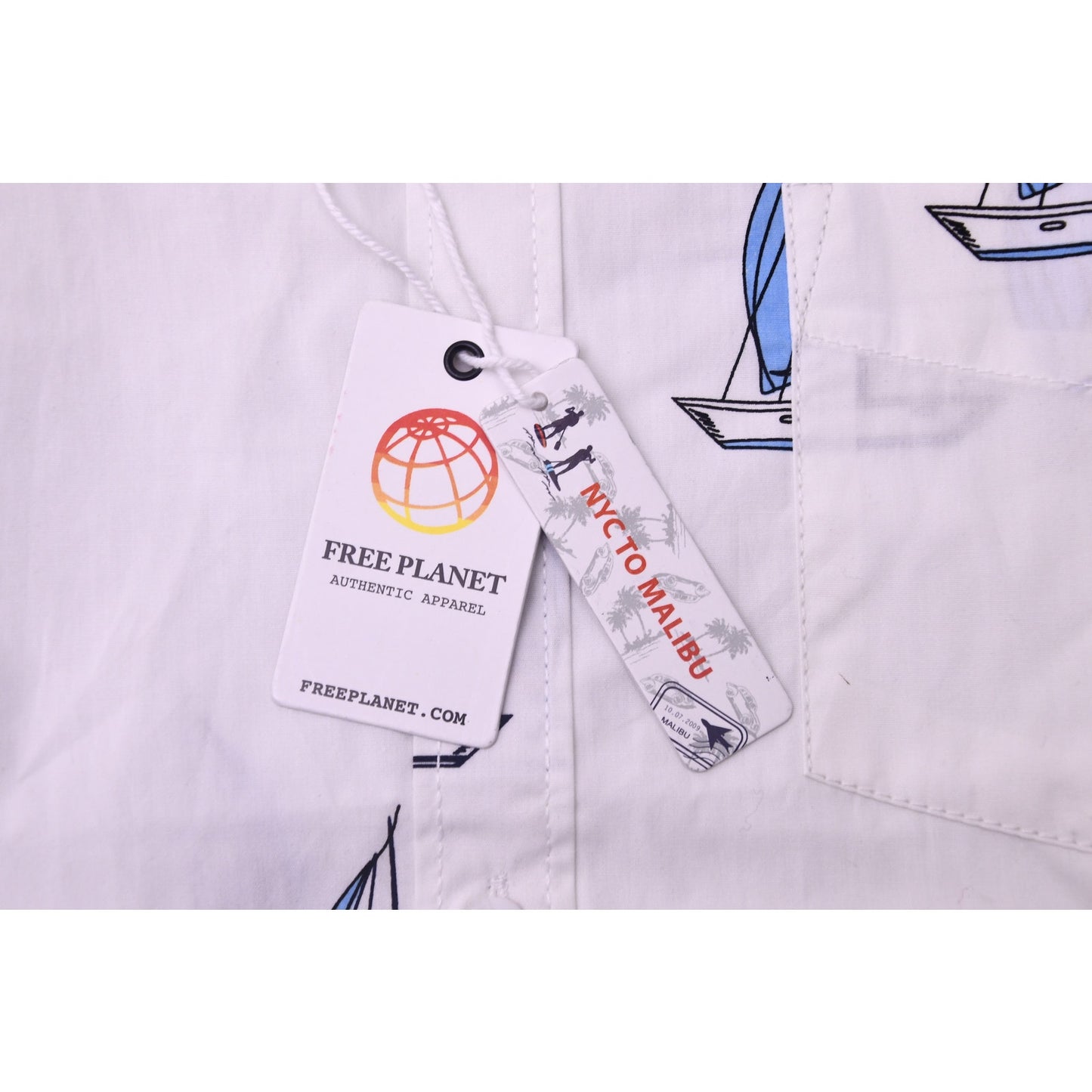 NWT Free Planet NYC to Malibu Sailboat Print Button Up Shirt Men's Medium
