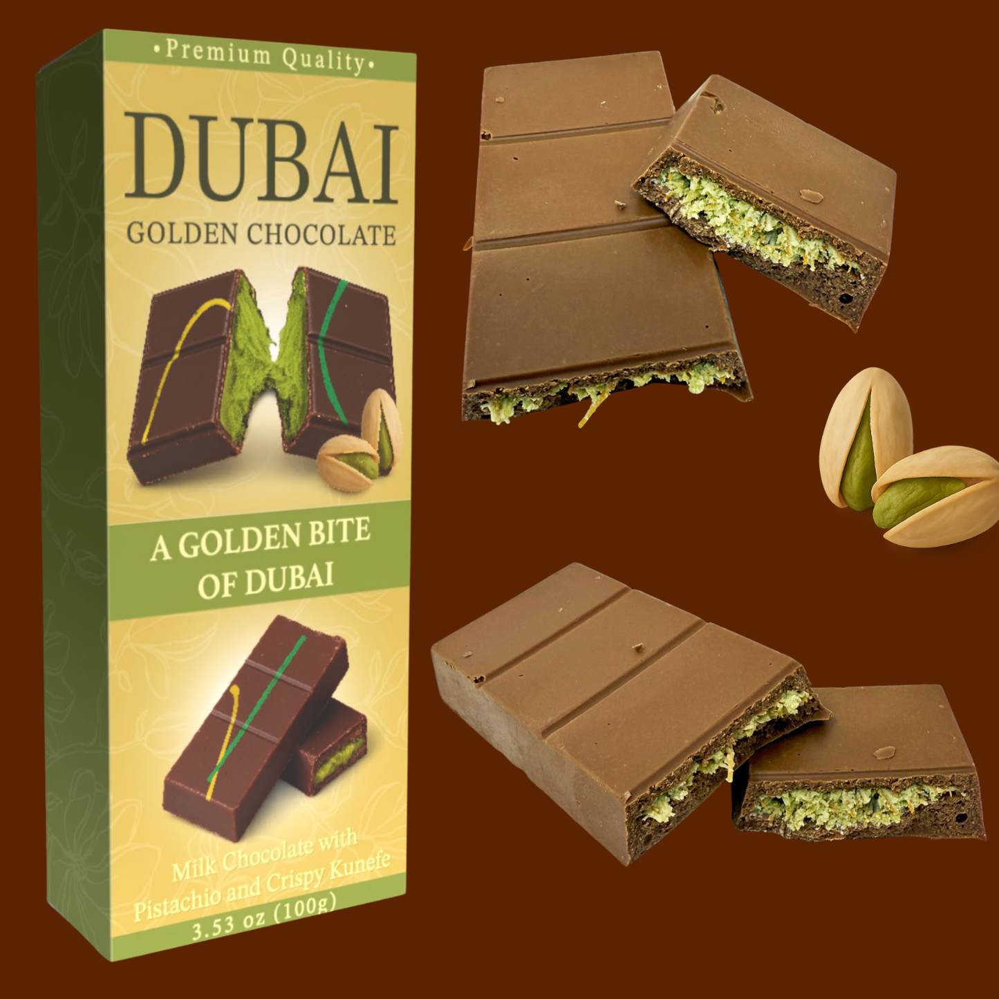 Dubai Chocolate Bar – Pistachio & Crispy Kunefe 3.53 oz