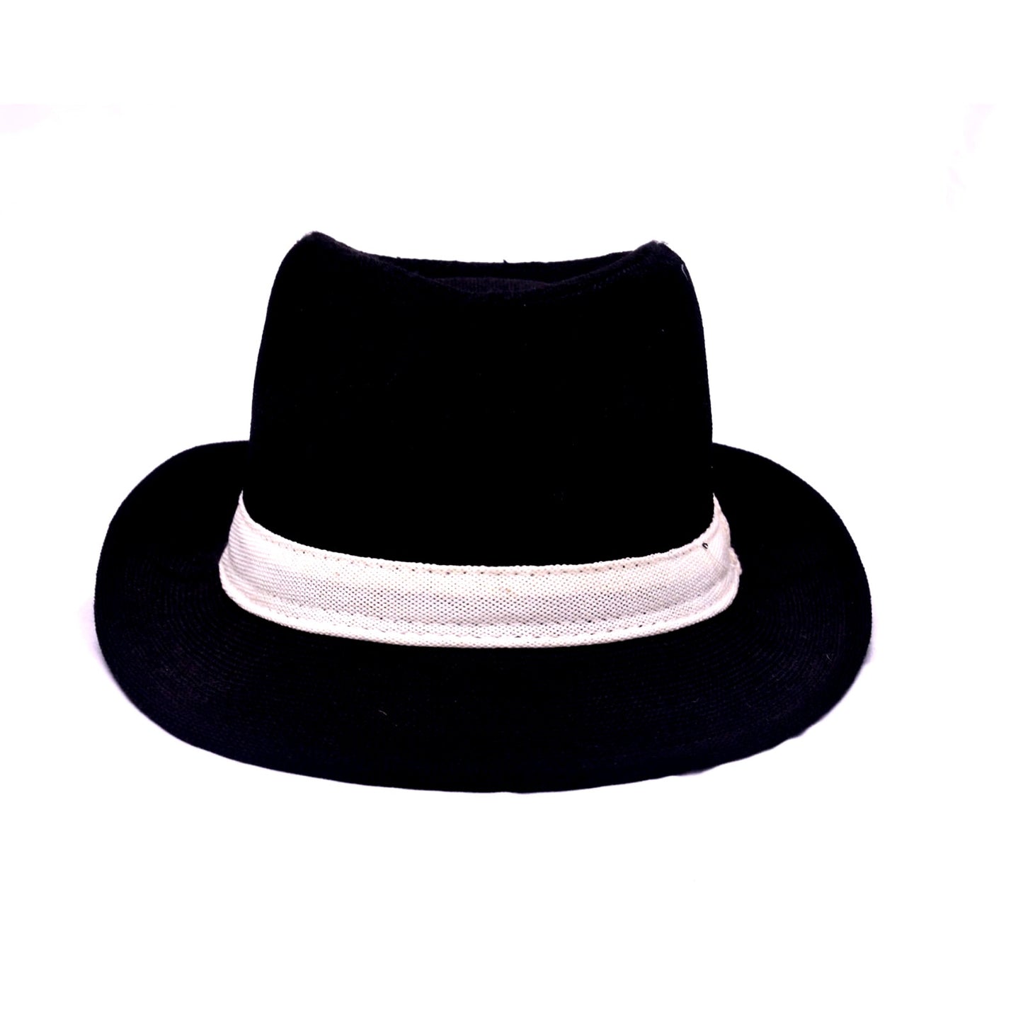 BUG Black Fedora Hat White Band Unisex Summer Beach Trilby Sun Hat One Size