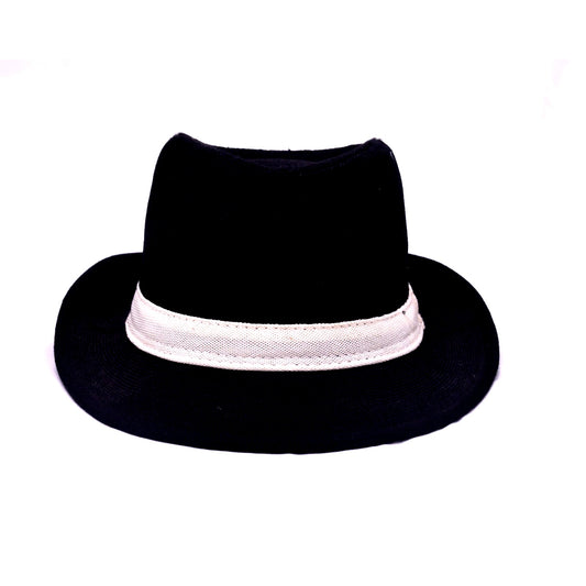 BUG Black Fedora Hat White Band Unisex Summer Beach Trilby Sun Hat One Size
