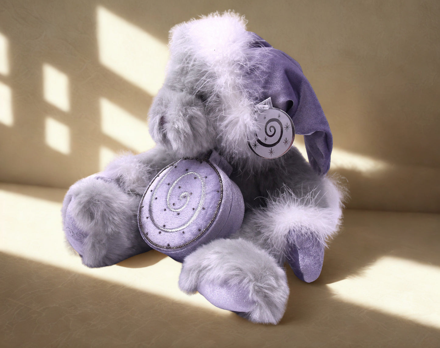 GAC 1999 Gray Teddy Bear Plush Purple Winter Hat Muff New with Tags