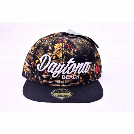Essencial Daytona Beach Tropical Floral Snapback Hat Cap Black Adjustable NWT