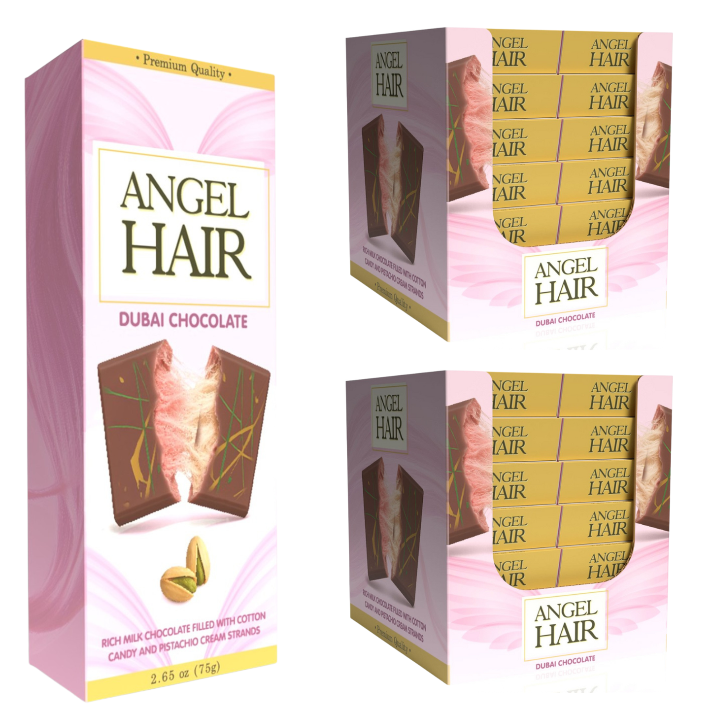 2.65 Oz Angel Hair Pink Chocolate Bar Cotton Candy+Pistachio