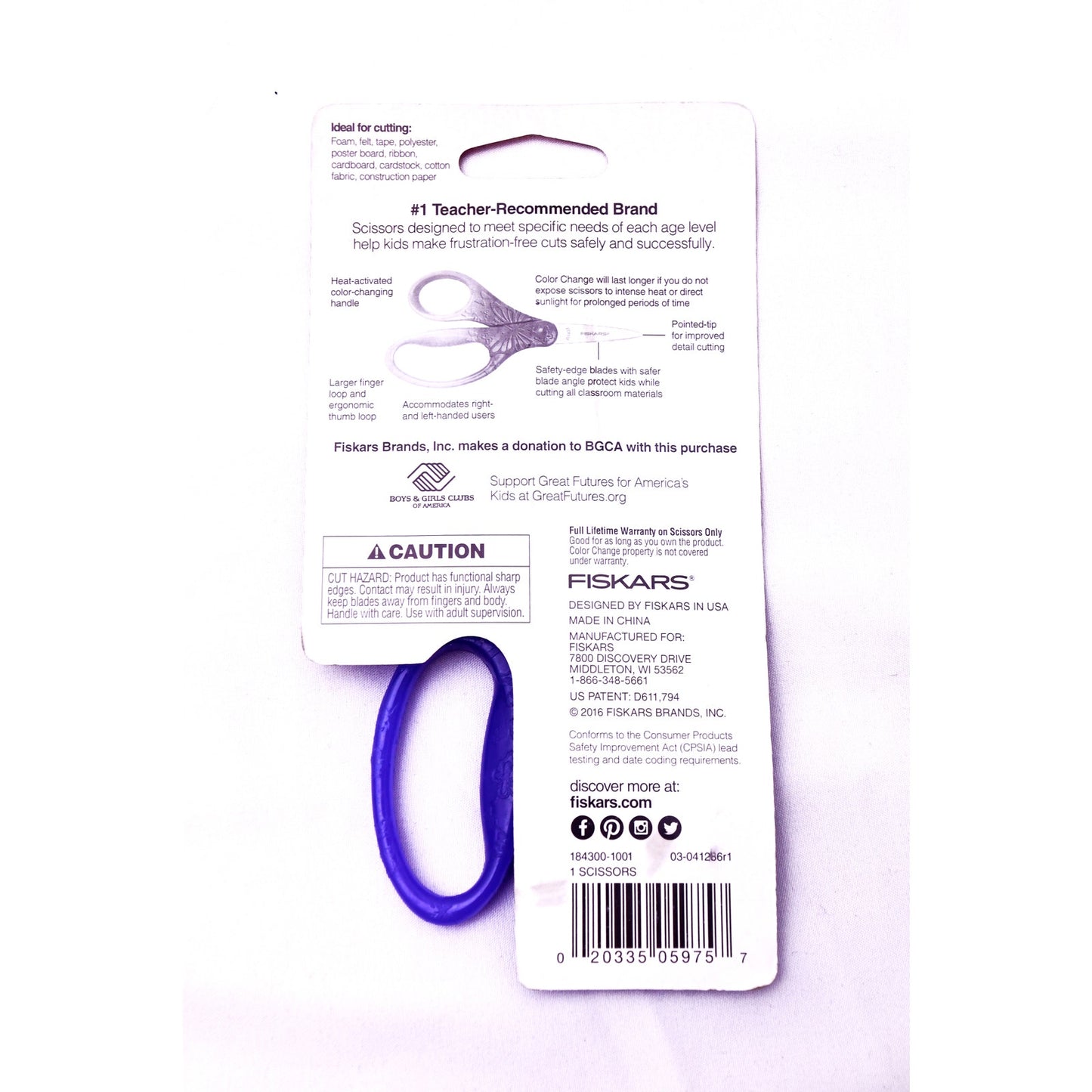 Fiskars 5" Color Change Kids Safety Scissors Pointed Tip Purple New Sealed