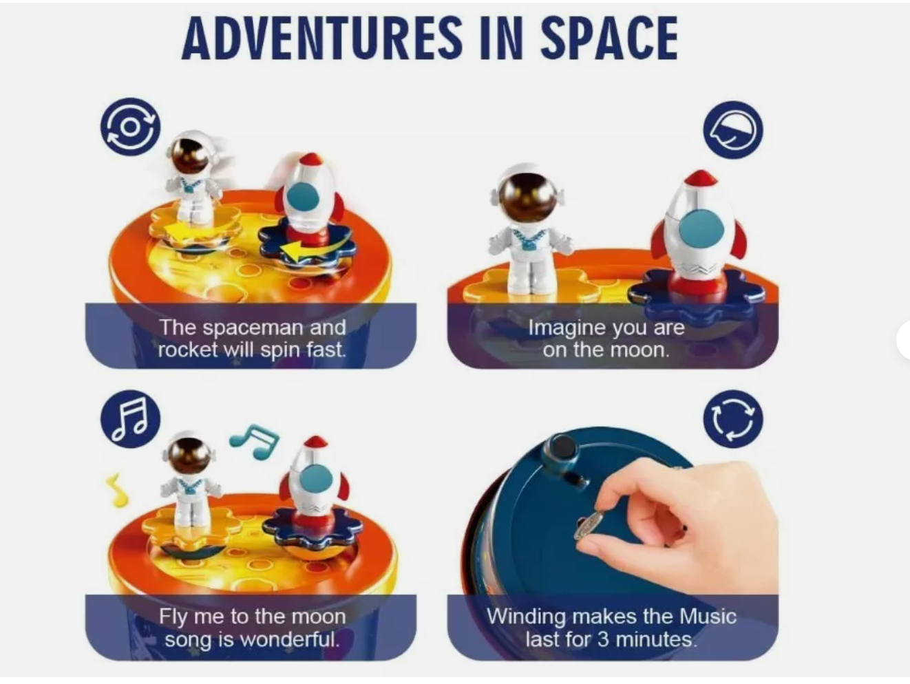 Moon Landing Music Box Theme Cake Topper w/Astronaut & Spaceship Dancing/Music