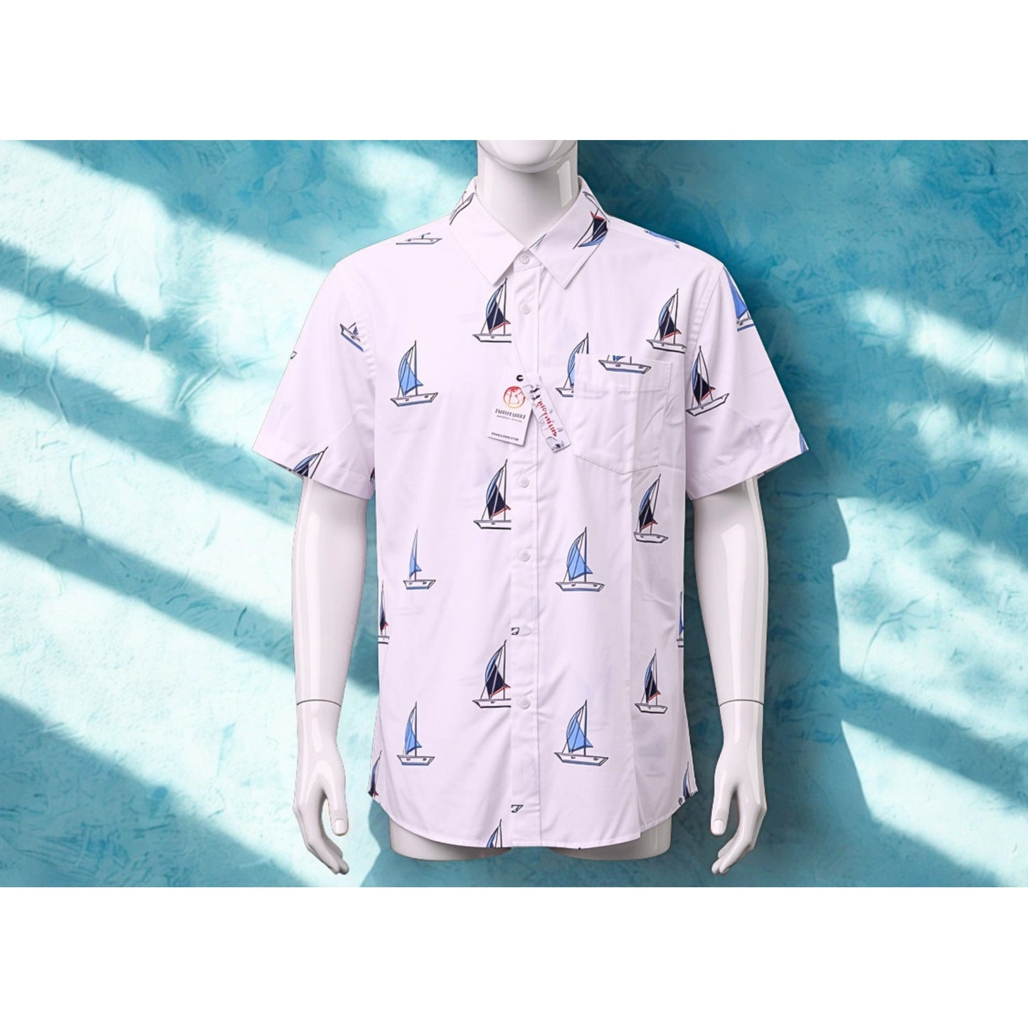 NWT Free Planet NYC to Malibu Sailboat Print Button Up Shirt Men's Medium