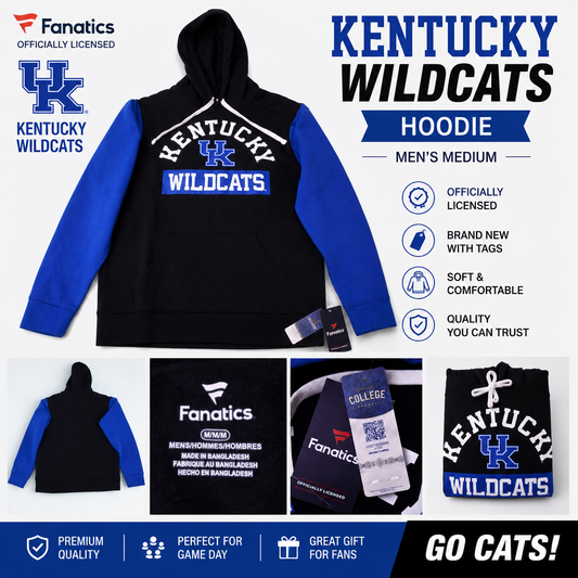 Fanatics Kentucky Wildcats Hoodie Mens Medium Blue Black NWT NCAA