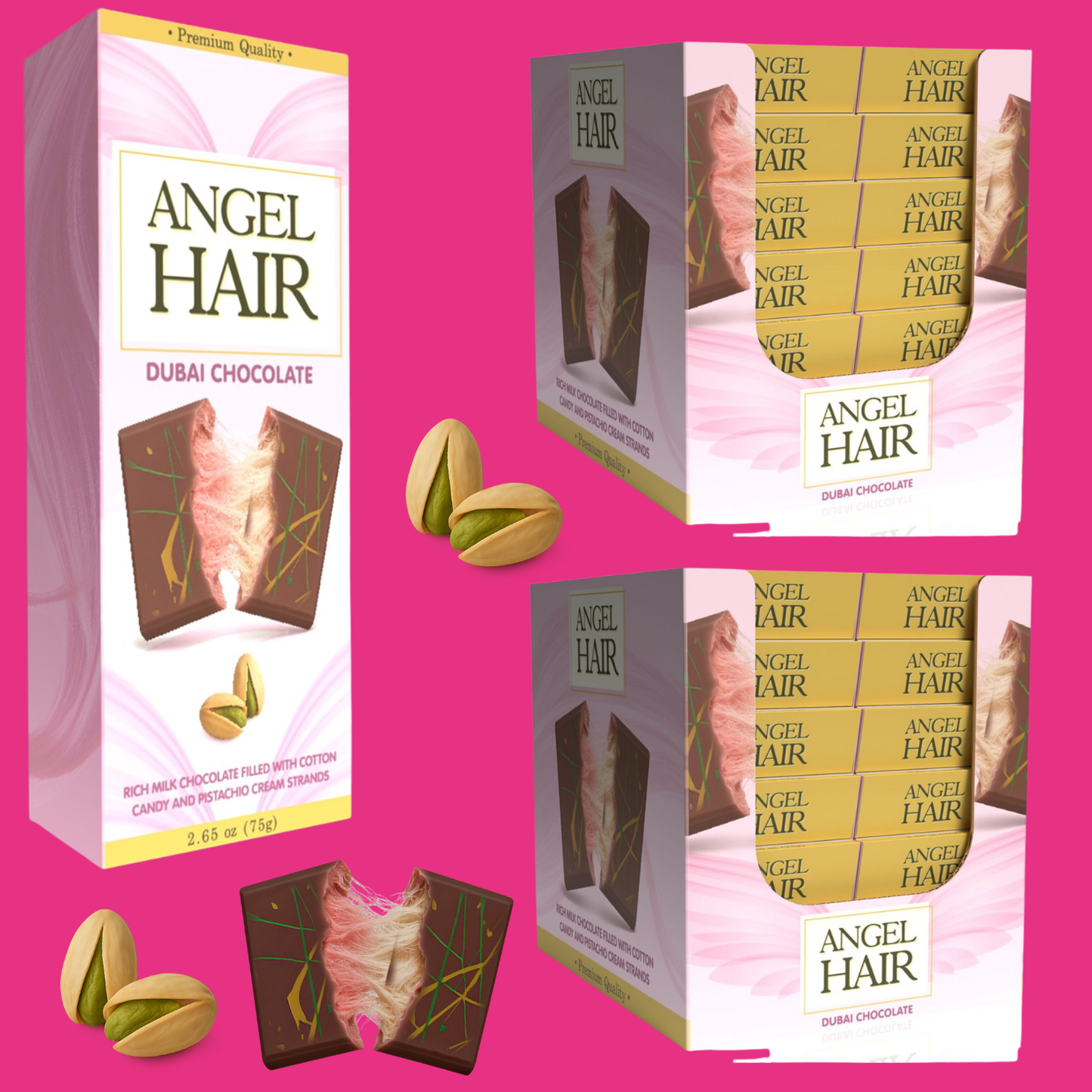 2.65 Oz Angel Hair Pink Chocolate Bar Cotton Candy+Pistachio