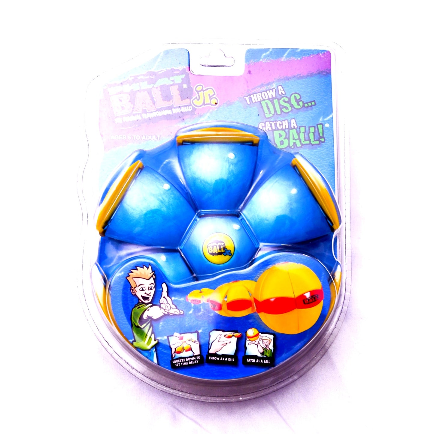 Phlat Ball Jr Transforming Disc Ball Blue Yellow Throw Catch Toy New Sealed