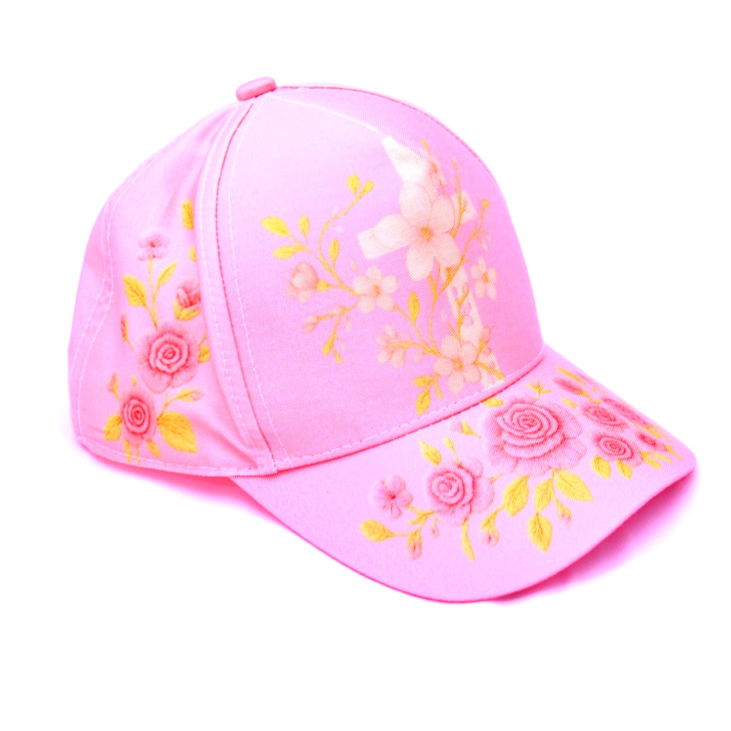 Pink Floral Embroidered Butterfly Adjustable Snapback Baseball Cap Women's One Size