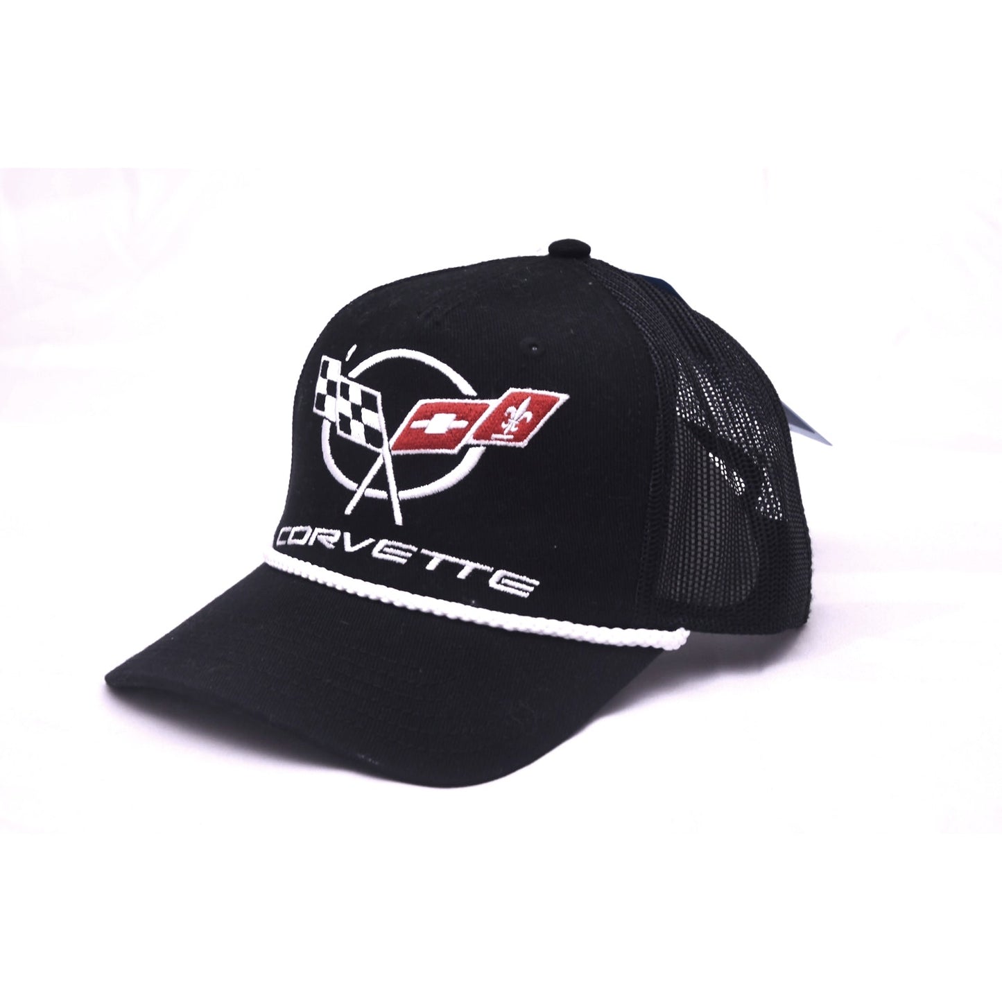 Corvette C3 Cross Flags Trucker Snapback Hat Black GM Licensed Adjustable