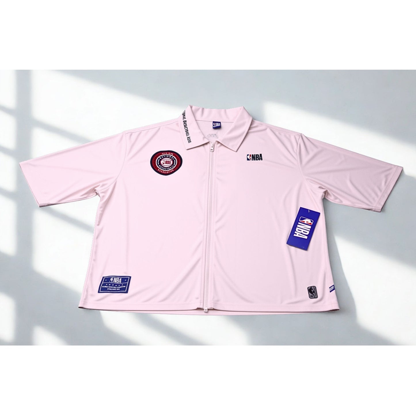 NWT NBA Lay Up Zip Up Polo Shirt Mens Large Cream Short Sleeve MSRP $40