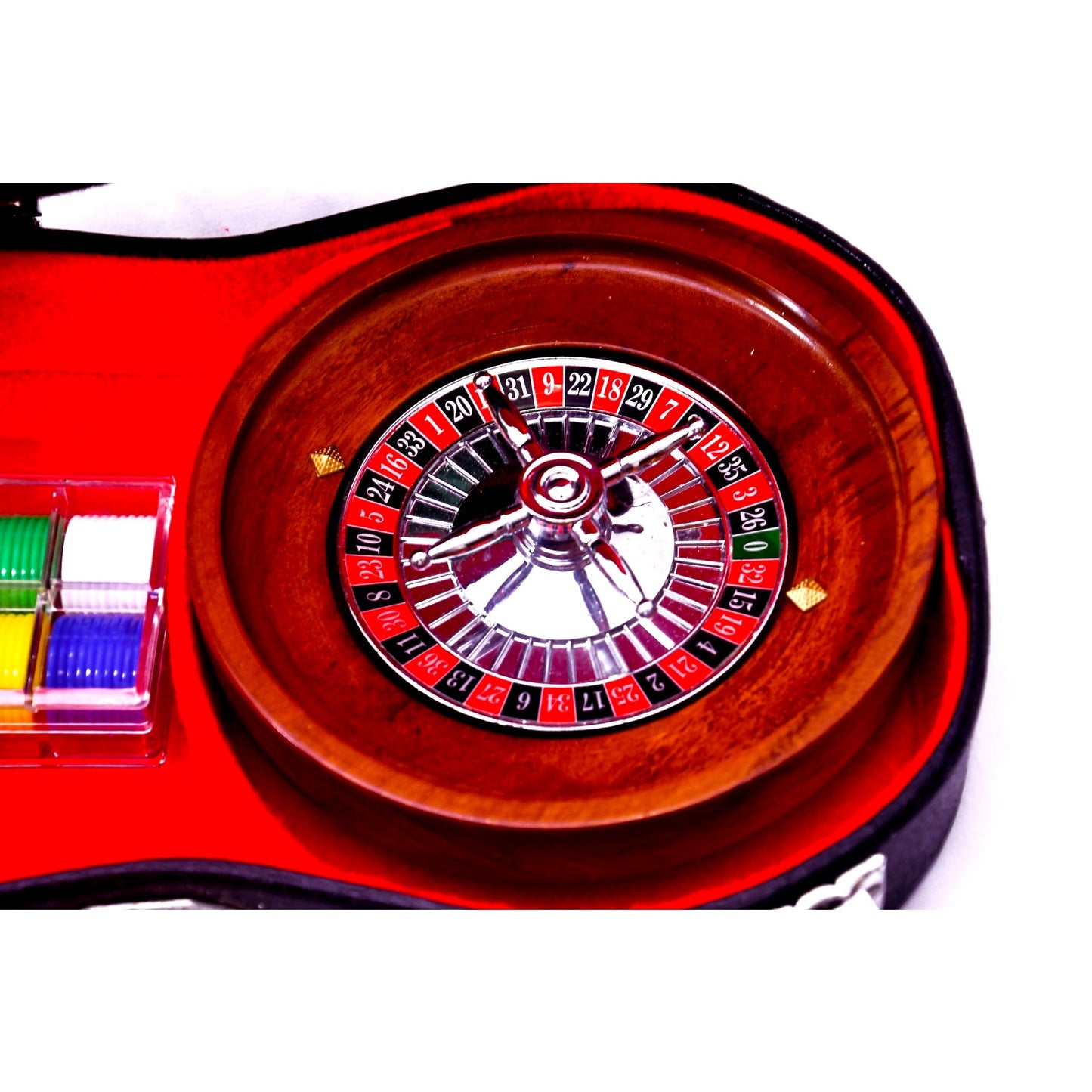 Casino Game Set Roulette Poker Blackjack Dice Chips Cards in Guitar Case