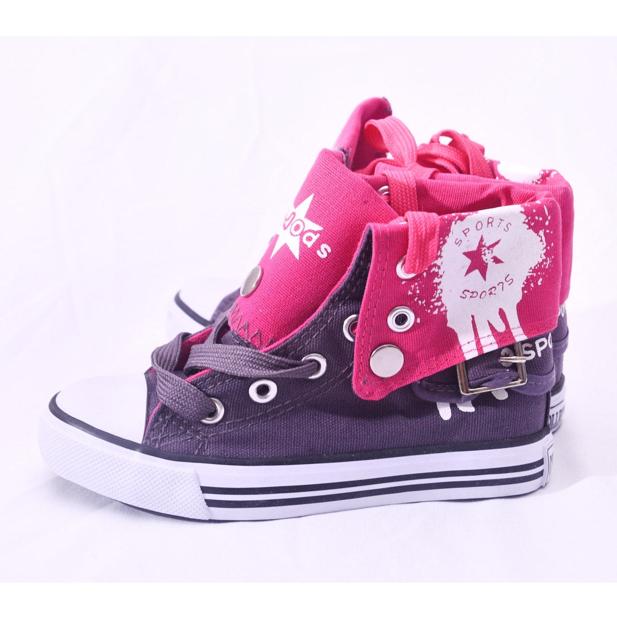 SPOCS Kids High Top Sneakers Size 8 Grey Fuchsia Pink Lace Up Shoes w/ Box