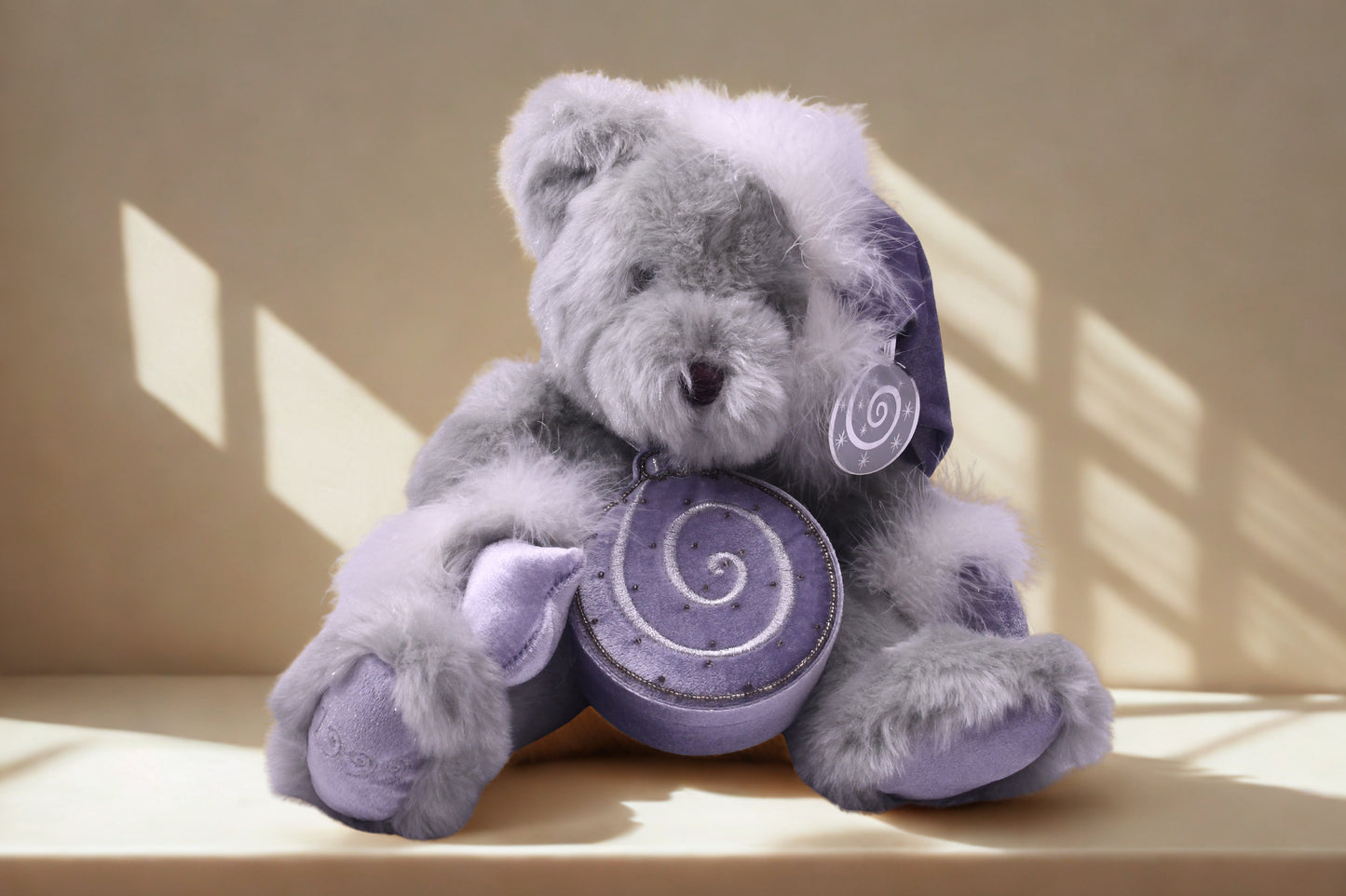 GAC 1999 Gray Teddy Bear Plush Purple Winter Hat Muff New with Tags