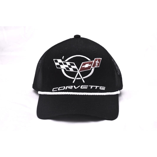 Corvette C3 Cross Flags Trucker Snapback Hat Black GM Licensed Adjustable
