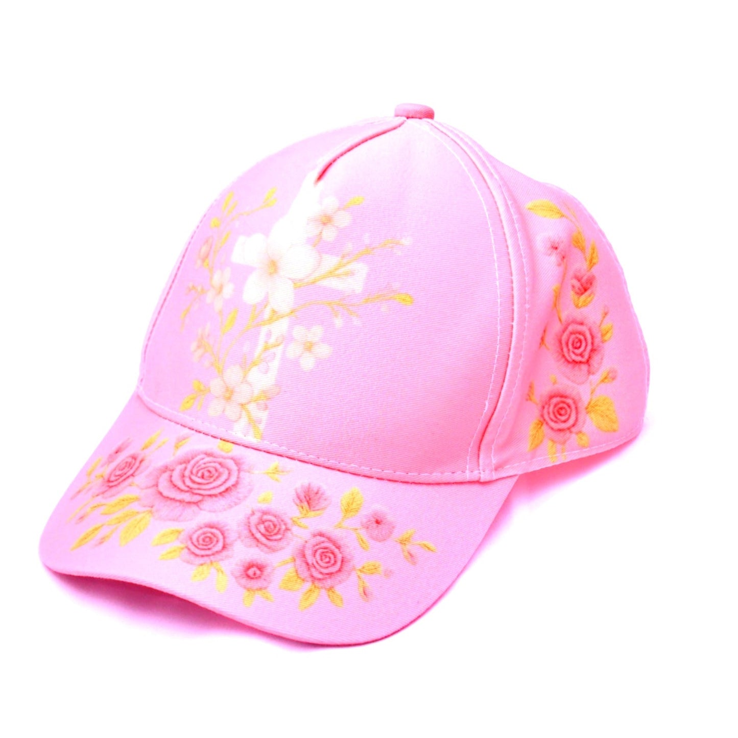 Pink Floral Embroidered Butterfly Adjustable Snapback Baseball Cap Women's One Size