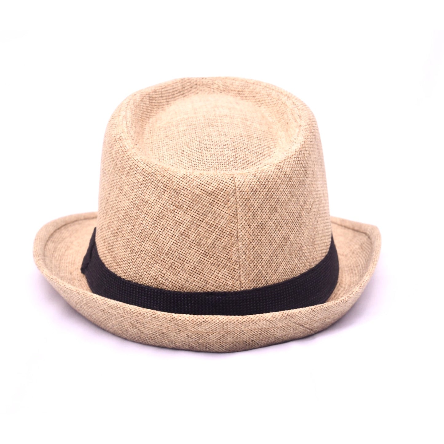 Beige Straw Fedora Hat Black Band Unisex Summer Beach Panama Style One Size