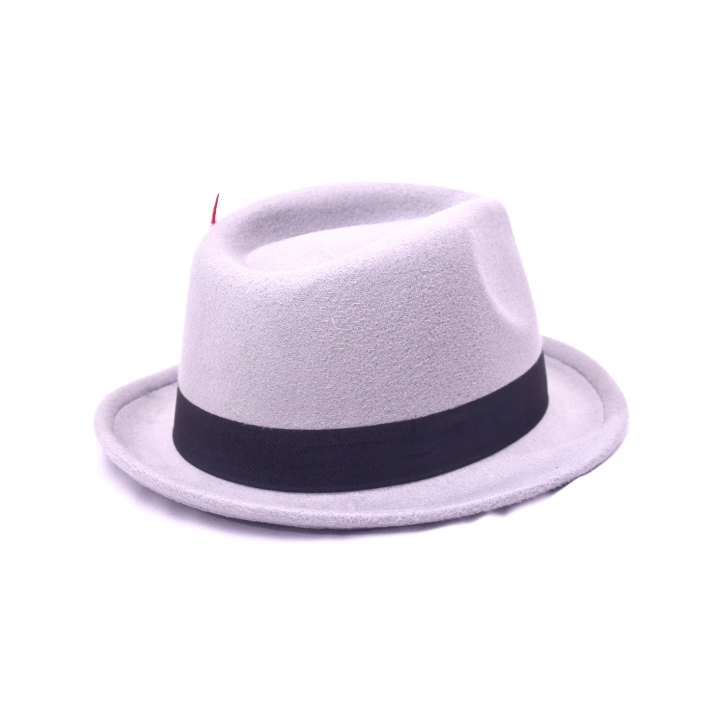 Vintage Style Gray Fedora Hat Red Feather Black Ribbon Dress Hat Unisex