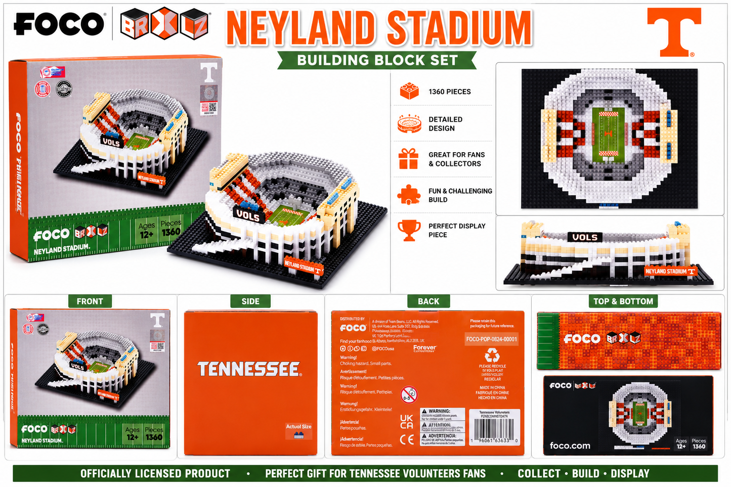 FOCO BRXLZ Tennessee Volunteers Neyland Stadium 1360 Piece Building Block Set
